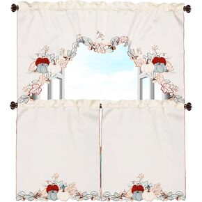 Grelucgo Embroidered Fall Autumn Thanksgiving Kitchen Window Rod Pocket Swag and Tiers Curtain Set (Pumpkins)