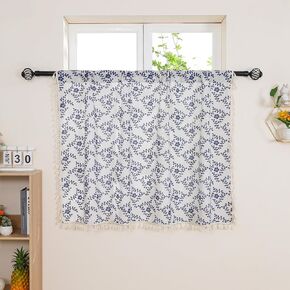Floral Rod Pocket Window Tiers Curtains for Kitchen Cafe 36 Inch Long Small Curtain with Tassels Semi-Blackout Vintage Flower Short Window Treatment, One Piece, Beige