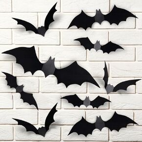 Bats Halloween Decorations Indoor, 120 Pcs Halloween Bats Wall Decor 4 Size PVC 3D Wall Bats Scary Stickers DIY Halloween Party Decorations Outdoor Halloween Window Door Office Yard Home Decorations