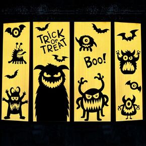 Halloween Large Window Clings Decorations Halloween Window Silhouette Window Stickers Decals Monster Silhouette Decorations for Windows Glass Walls