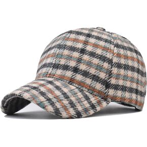 Plaid-Woolen-Baseball-Cap Tartan Mens Women - Flat Adjustable Dad-Hats for Fall-Winter