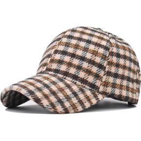 Plaid-Woolen-Baseball-Cap Tartan Mens Women - Flat Adjustable Dad-Hats for Fall-Winter