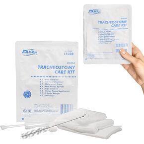 Dukal Tracheostomy Care Kit. Sterile Compact and Disposable Kit with All Necessary Items. Individual Needs. Gloves, Trachea Tube Brush, Sponges, Pipe Cleaners, Twill Tape, T-Drain Sponge.