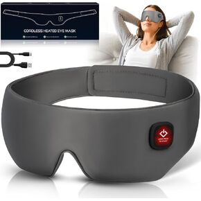 Cordless Heated Eye Mask, Washable Sleep Mask Warm Eye Compress Mask Soft Pressure Free Shade Blindfold Electric Eye Heating Pad for Blepharitis Sinus Stye Gifts for Men Women