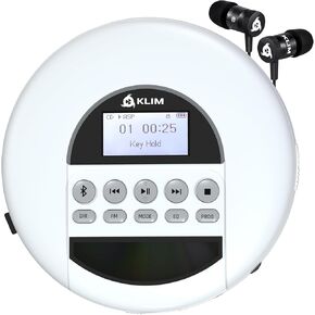KLIM Nomad - New Version - Portable CD Player Walkman with Long-Lasting Battery - with Headphones - Radio FM - Compatible MP3 CD Player Portable - TF Card Radio FM Bluetooth - Ideal for Cars - Grey