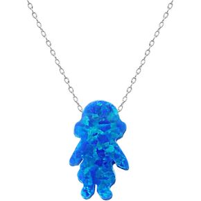 ZS Blue Opal Cross Pendant Choker Necklace Sterling Silver Charming Collar Necklace