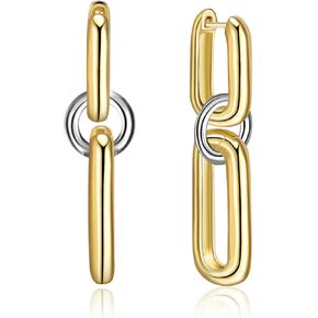 Mixed Convertible Link Hoop Earrings for Women, 18K Gold Plated 925 Sterling Post Two-way Wearing Huggie and Drop Earring