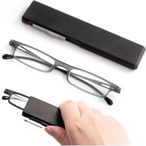 2 Pack Folding Reading Glasses Ultra-thin Travel Readers Flat Computer Eyewear with Compact Case for Women Men