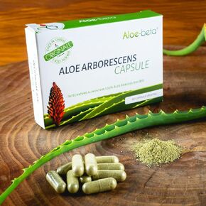 ALOEBETA Aloe Arborescens Natural Power Capsules - 100% Organic Aloe Supplement, Stimulates Immune Defenses, Antioxidant, Detoxifying - Vegan, No GMO, Gluten-Free, no Sugar
