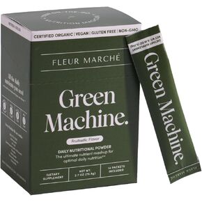 Fleur Marche Green Machine Super Greens Powder Packets - Organic Greens, Fruit & Probiotics - Superfood Greens for Digestion, Energy, Microbiome Support & Detox - On-The-go Green Juice - 14 Packets