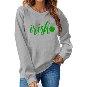 Irish Shirt Women St. Patrick's Day Tee Shamrock Clover Printed Long Sleeve Gift Tops
