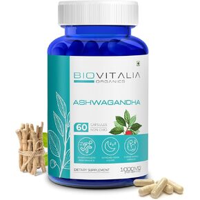 Natural Ashwagandha Capsules 1000mg Herbal Sleep Aid Supplement for Men & Women Adults, Helps Fight Stress Support Energy & Mood, Promote Mind Restfulness - 60 Vegan Capsule
