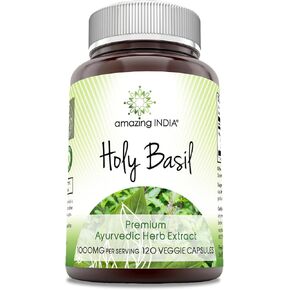 Amazing India Holy Basil Extract Supplement | 500 Mg Per Serving | 120 Veggie Capsules | Non-GMO | Gluten-Free | Made in USA