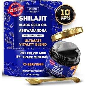 Pure Himalayan Shilajit Organic Resin Supplement, Shilajit for Men & Women with Black Seed Oil & Ashwagandha Bundle Combo, Lab Tested 78% Fulvic Acid, 87+ Trace Minerals for Energy Gold Grade, 400mg