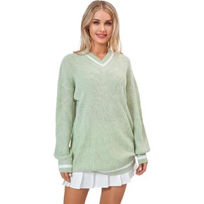 Women E-Girl Y2k Argyle Sweater Oversized Long Sleeve Color Block Knitwear Knitted Pullover Tops Vintage Preppy Streetwear