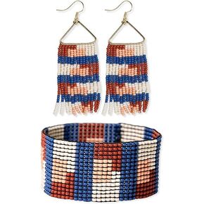 INK + ALLOY Gifts for Women, Matching Boho Beaded Fringe Earrings and Stretch Bracelet Jewelry Gift Set, Handmade Jewelry for the Modern Bohemian