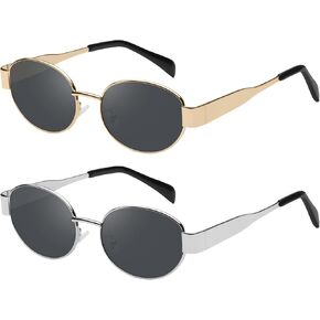 YDAOWKN Retro Oval Sunglasses for Women Men Trendy Classic Shades Sun Glasses Metal Frame UV400 Protection