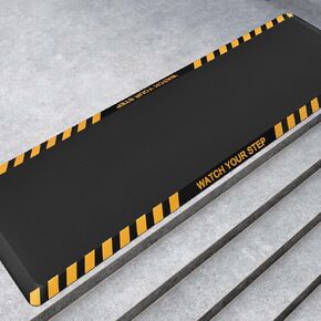 FEATOL Anti Fatigue Mat for Industrial with Warning, Ergonomic Work Mats for Floor, Standing Floor Mat, Black with Watch Your Step Safety Mat- for Public, Workshop, Stairs (1, 20x32x9/10-Inch)
