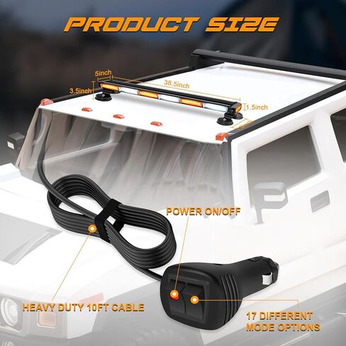 AnTom 38.5" LED Strobe Light Bar,High Bright LED Emergency Flashing Beacon Light Bar,Magnetic Base Amber Light,Emergency Strobe Light for DC12V-24V Construction Vehicles,Truck,Snow Plow,Postal(Amber) in Kuwait