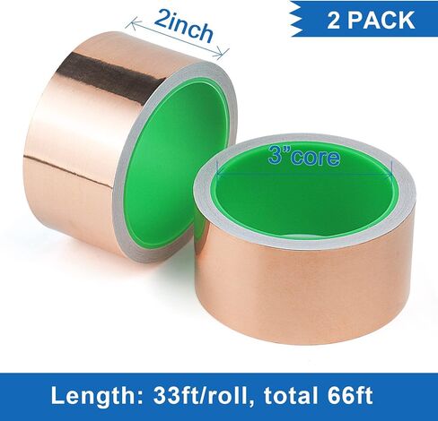 2 Pack Copper Foil Tape 2inch x 33ft with Conductive Adhesive for Electrical Repair, Guitar, DIY Decoration, Stained Glass, Paper Circuits in Saudi Arabia