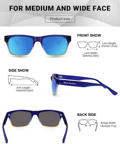 Mose Romano Polarized Sunglasses for Men UV400 Protection Square Sun Glasses Lightweight TR90 Running Fishing Driving Shades in Saudi Arabia