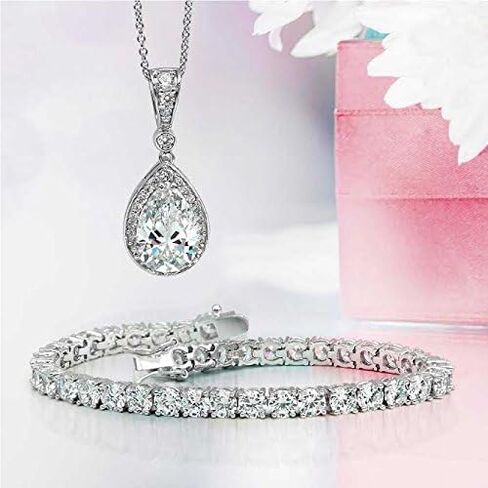 Traditional Bridal Jewelry 20 CT AAA CZ Round Solitaire Tennis Bracelet For Women Wedding & Simulated Green Emerald Cubic Zirconia .925 Sterling Silver Rhodium 7.5,8 Inch in Kuwait