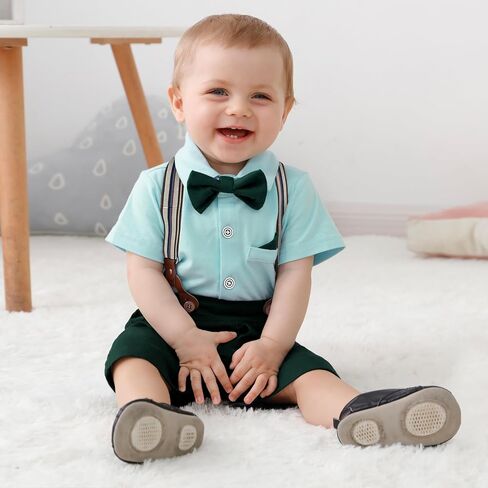 YUEMION Infant Baby Boy Clothes Gentleman Outfits Suits Summer Short Sleeve Bowtie Bodysuit Shirts + Suspender Shorts(0-24M) in Saudi Arabia