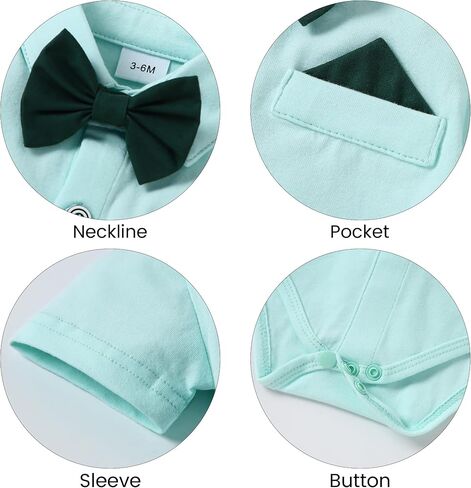 YUEMION Infant Baby Boy Clothes Gentleman Outfits Suits Summer Short Sleeve Bowtie Bodysuit Shirts + Suspender Shorts(0-24M) in Saudi Arabia