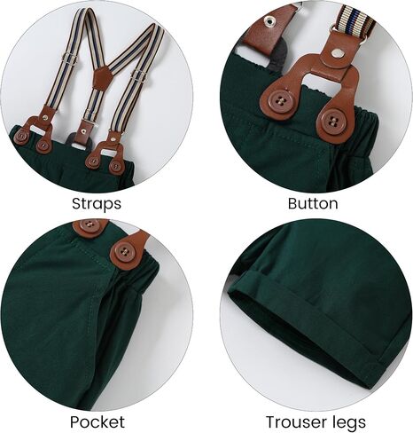 YUEMION Infant Baby Boy Clothes Gentleman Outfits Suits Summer Short Sleeve Bowtie Bodysuit Shirts + Suspender Shorts(0-24M) in Saudi Arabia