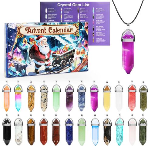 Advent Calendar 2024 Crystals Gemstones - 24 Surprise Healing Crystal Christmas Countdown Natural Crystal Gem Necklace Gifts for Girls Boys Kids Adults Women and Teenagers in Saudi Arabia
