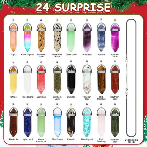 Advent Calendar 2024 Crystals Gemstones - 24 Surprise Healing Crystal Christmas Countdown Natural Crystal Gem Necklace Gifts for Girls Boys Kids Adults Women and Teenagers in Saudi Arabia