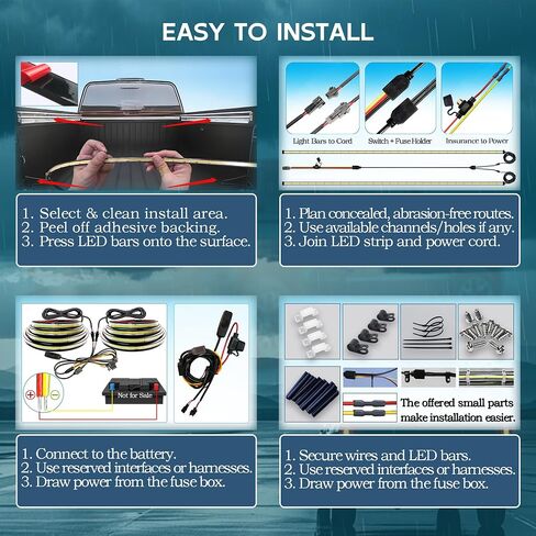 LED Truck Bed Lights, 60 Inches, 2 Pack, COB 1584 LEDs, 6500K,12V, 30W, Waterproof, with Switch, 5A Fuse Holder, Easy Install, Ideal for Truck Cargo Lighting in Kuwait