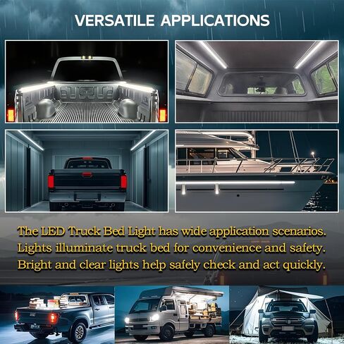 LED Truck Bed Lights, 60 Inches, 2 Pack, COB 1584 LEDs, 6500K,12V, 30W, Waterproof, with Switch, 5A Fuse Holder, Easy Install, Ideal for Truck Cargo Lighting in Kuwait