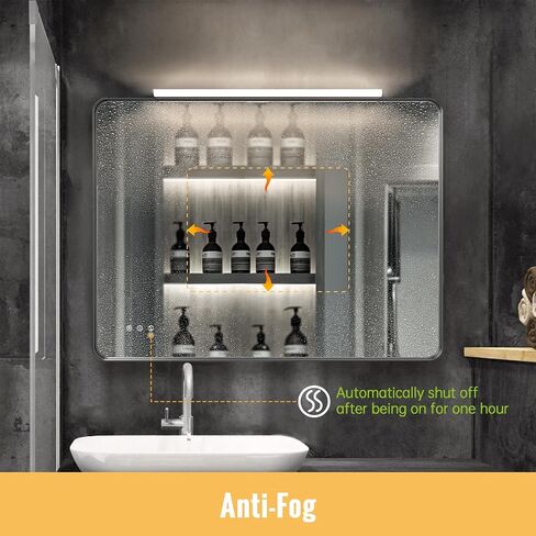 40x30 Black Bathroom Mirror with Front Lights, Anti-Fog, Dimmable, Wall-Mounted Vanity Mirror with LED Lights, Three Colors, Memory,Waterproof, Shatterproof, Horizontal/Vertical in Saudi Arabia