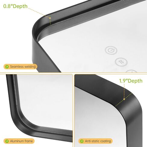 40x30 Black Bathroom Mirror with Front Lights, Anti-Fog, Dimmable, Wall-Mounted Vanity Mirror with LED Lights, Three Colors, Memory,Waterproof, Shatterproof, Horizontal/Vertical in Saudi Arabia