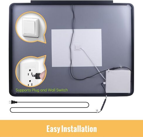 40x30 Black Bathroom Mirror with Front Lights, Anti-Fog, Dimmable, Wall-Mounted Vanity Mirror with LED Lights, Three Colors, Memory,Waterproof, Shatterproof, Horizontal/Vertical in Saudi Arabia