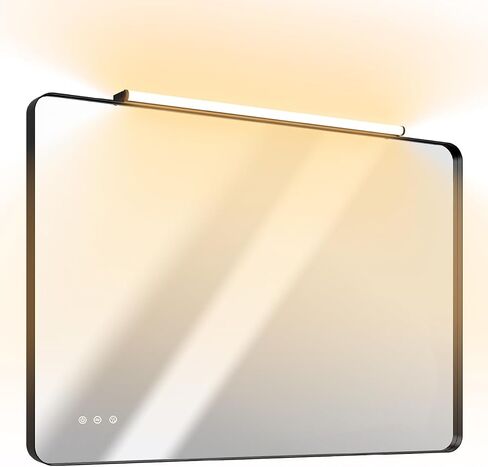 40x30 Black Bathroom Mirror with Front Lights, Anti-Fog, Dimmable, Wall-Mounted Vanity Mirror with LED Lights, Three Colors, Memory,Waterproof, Shatterproof, Horizontal/Vertical in Saudi Arabia