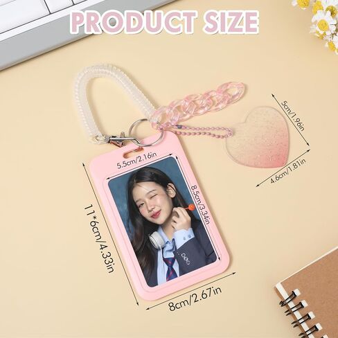 Amaxiu 3 Inch Acrylic Kpop Photocard Holder, Photocard Display Frame Kpop Photocard Stand Kpop Photocard Organizer with Keychain Love Heart Pendant for Tabletop Decor (Pink) in Kuwait