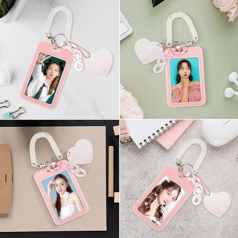 Amaxiu 3 Inch Acrylic Kpop Photocard Holder, Photocard Display Frame Kpop Photocard Stand Kpop Photocard Organizer with Keychain Love Heart Pendant for Tabletop Decor (Pink) in Kuwait