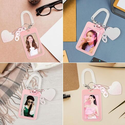 Amaxiu 3 Inch Acrylic Kpop Photocard Holder, Photocard Display Frame Kpop Photocard Stand Kpop Photocard Organizer with Keychain Love Heart Pendant for Tabletop Decor (Pink) in Kuwait