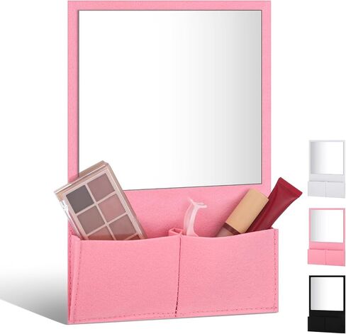 Magnetic Locker Mirror Locker Accessories 7 x 6.7 Inch Magnet Mirror with Holder Bag Locker Organizer Decorations for Locker Office Cabinet Bathroom Refrigerator(Pink) in Saudi Arabia