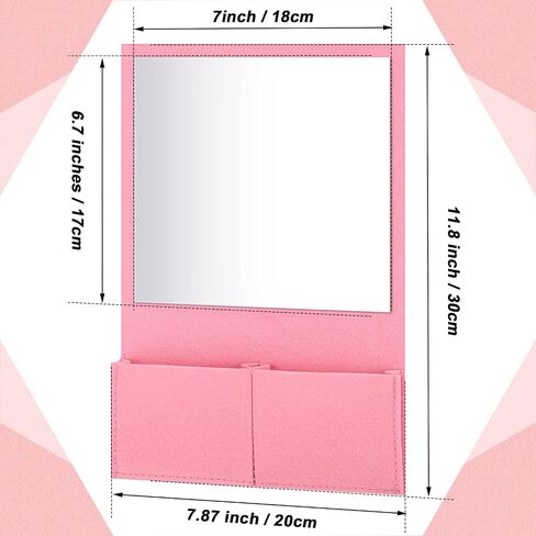 Magnetic Locker Mirror Locker Accessories 7 x 6.7 Inch Magnet Mirror with Holder Bag Locker Organizer Decorations for Locker Office Cabinet Bathroom Refrigerator(Pink) in Saudi Arabia