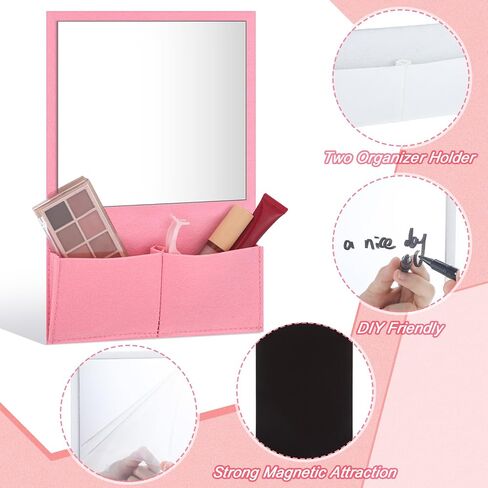 Magnetic Locker Mirror Locker Accessories 7 x 6.7 Inch Magnet Mirror with Holder Bag Locker Organizer Decorations for Locker Office Cabinet Bathroom Refrigerator(Pink) in Saudi Arabia