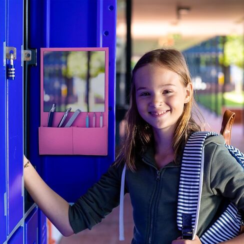 Magnetic Locker Mirror Locker Accessories 7 x 6.7 Inch Magnet Mirror with Holder Bag Locker Organizer Decorations for Locker Office Cabinet Bathroom Refrigerator(Pink) in Saudi Arabia