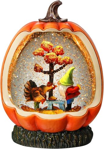 Fall Snow Globe Pumpkin Fall Decorations for Home, Gnome Snow Globe with Turkey Swirling Glitter Timer, Lighted Thanksgiving Decor Indoor Fall Decor, USB or Battery Operated in Saudi Arabia