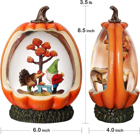 Fall Snow Globe Pumpkin Fall Decorations for Home, Gnome Snow Globe with Turkey Swirling Glitter Timer, Lighted Thanksgiving Decor Indoor Fall Decor, USB or Battery Operated in Saudi Arabia