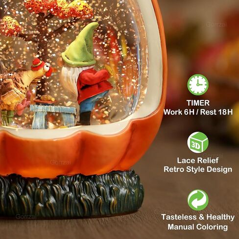 Fall Snow Globe Pumpkin Fall Decorations for Home, Gnome Snow Globe with Turkey Swirling Glitter Timer, Lighted Thanksgiving Decor Indoor Fall Decor, USB or Battery Operated in Saudi Arabia