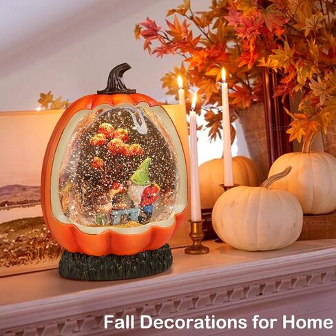 Fall Snow Globe Pumpkin Fall Decorations for Home, Gnome Snow Globe with Turkey Swirling Glitter Timer, Lighted Thanksgiving Decor Indoor Fall Decor, USB or Battery Operated in Saudi Arabia