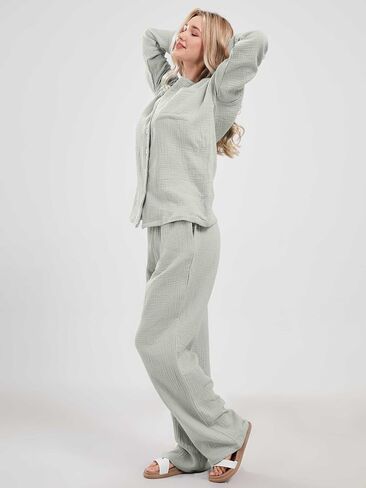 codcm Womens Pajama Sets Cotton Pj Set Cute Heart Print Long Sleeve Button Down Shirt With Long Pants in Saudi Arabia