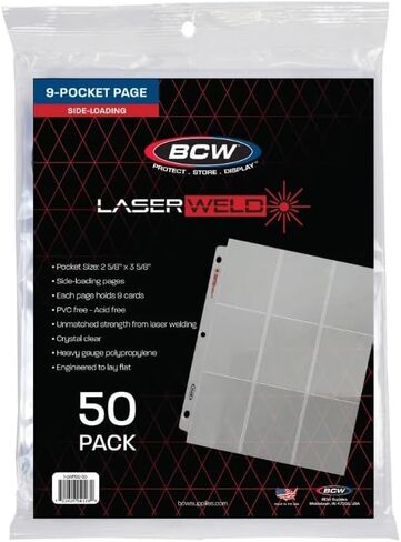 BCW LaserWeld 9 Pocket Pages (50 Pack) & BCW 3-Inch White Stitched Baseball Card Collectors 3-Ringed Album | Ultra Flat and Clear Pocket Pages with Durable 3" D-Ring Binder Trading Cards in Saudi Arabia